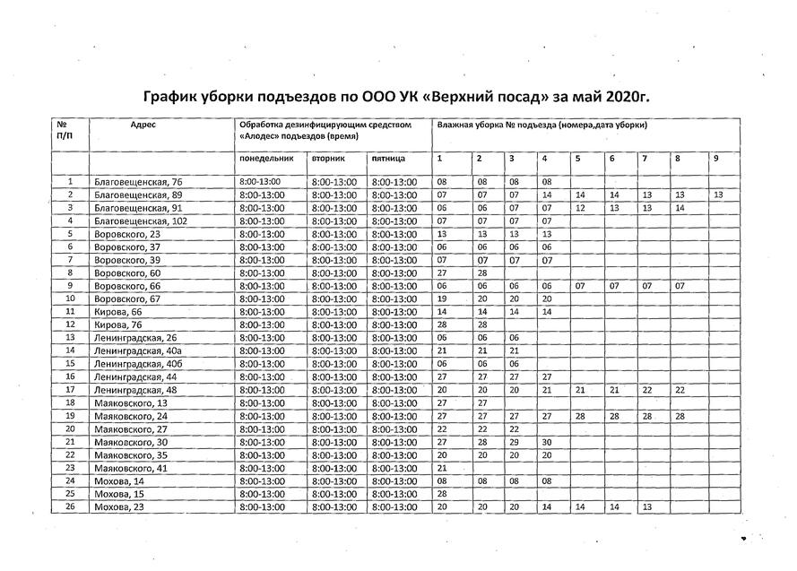 Расписание 10 верхний посад звенигород. График уборки пример. График уборки подъезда образец.